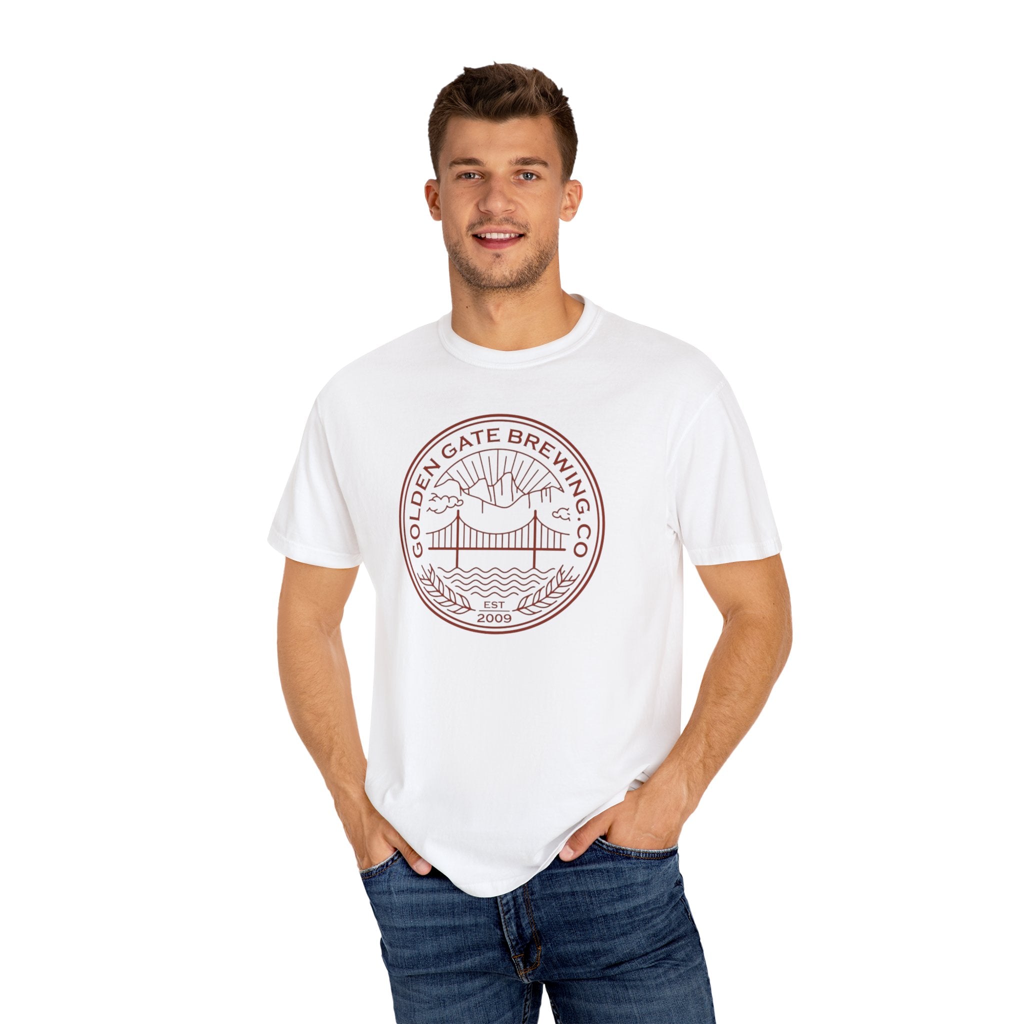 Golden Gate Brewing Co. Unisex Garment-Dyed T-Shirt | Casual Wear, Gift for Beer Lovers, Summer Outing, Nature Lover Tee, Unique Graphic Tee